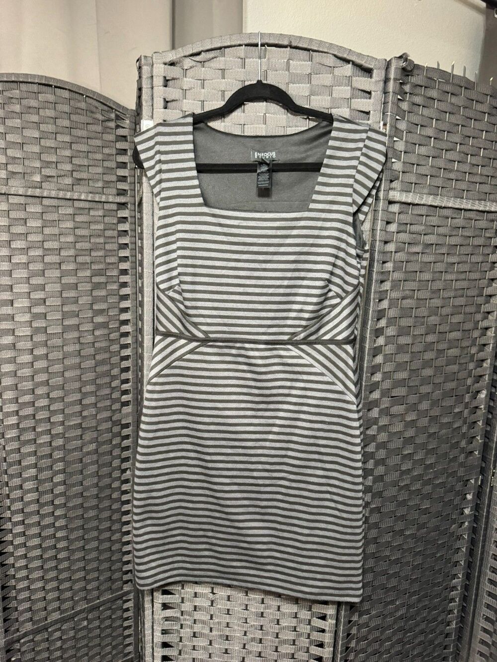 Enfocus Studio Gray Striped Sleeveless Dress 12 Career Chic Workwear Classic